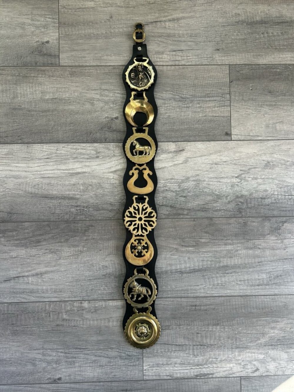 British Horse Brass Martingale 8 Sand Cast Medallions Celestial England Vintage